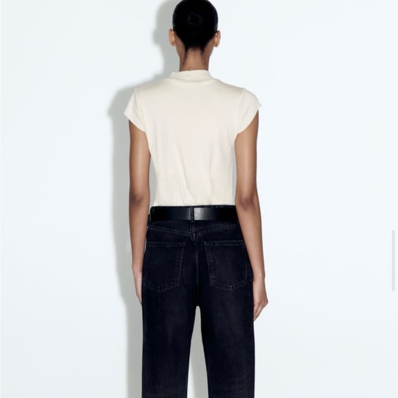 Zara Rib Cotton T-Shirt in Sand. Size XL - Picture 3 of 9